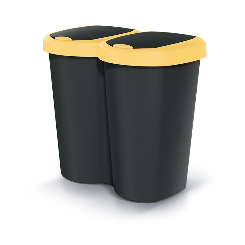 Compacta B Duo wastebasket, yellow/black, capacity 40L, one compartment, two lids, wall-mounted version, NDBS40-1215C_S411