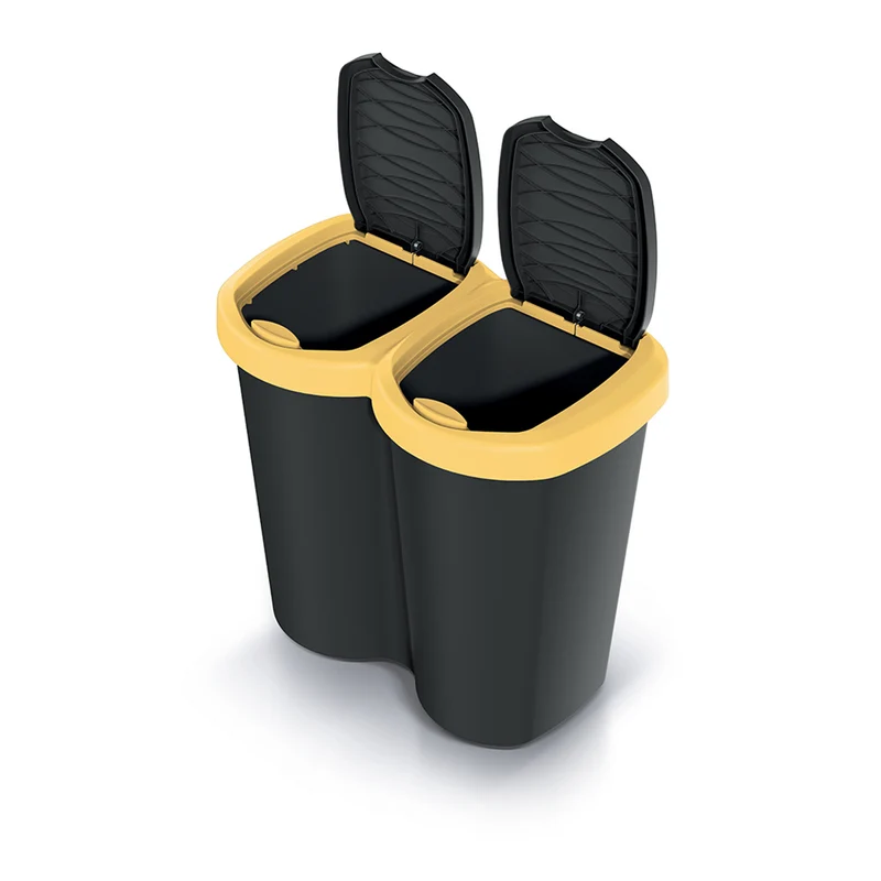 Compacta B Duo wastebasket, yellow/black, capacity 40L, one compartment, two lids, wall-mounted version, NDBS40-1215C_S411