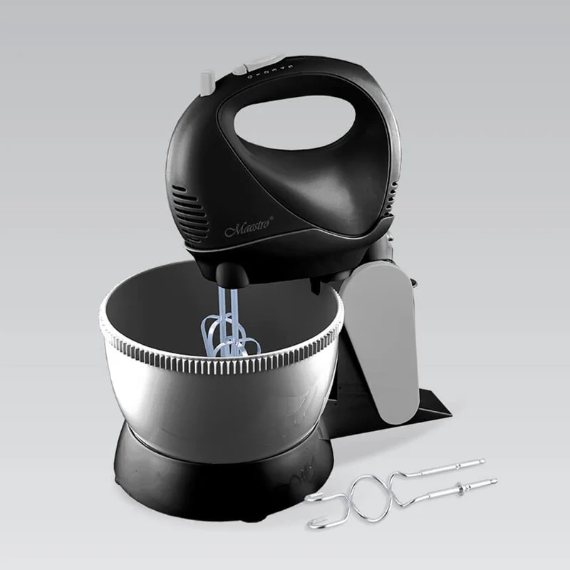 Maestro MR-550 Stand Kitchen Mixer Rotating Bowl 5 Speeds Turbo Mode 600W Black 2 Whisks Kneading Hooks