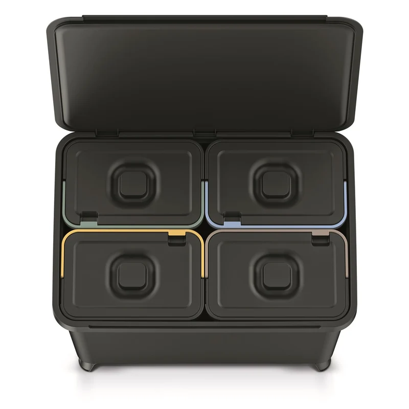 Keden Systema NKS60W4-427C Sorting Recycling Bin with 4x 10L Compartments Segregation Dustbin Trash Can with Lidded Bins - Black
