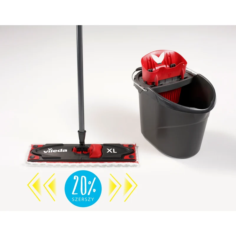 Vileda 163427 Vileda Ultramax Turbo XL Set Flat Mop Bucket Handle Rotating Head Microfibre Squeeze