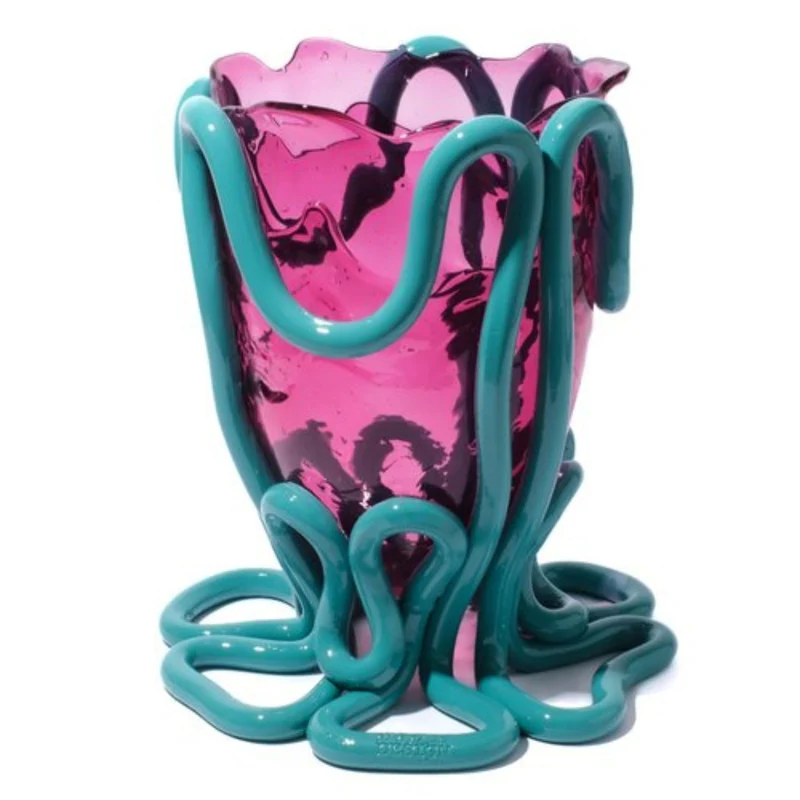 Resin Vase INDIAN SUMMER Clear Light Fuchsia and Matt Ocean by Gaetano Pesce for Fish Design