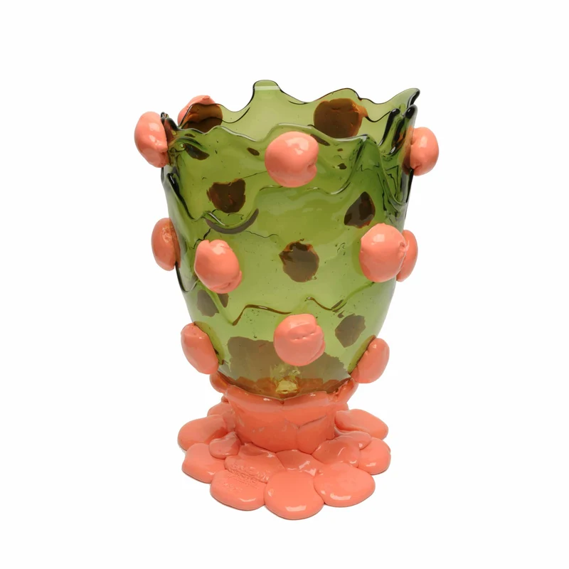 Resin Vase NUGGET Clear Bottle Green and Matt Dark Salmon by Gaetano Pesce for Fish Design