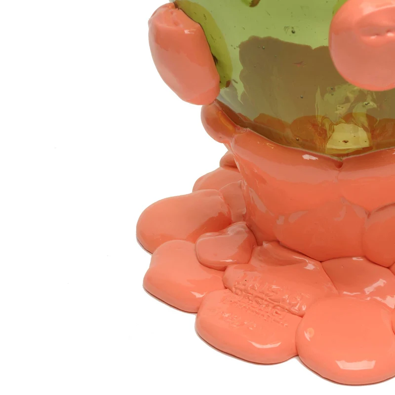 Resin Vase NUGGET Clear Bottle Green and Matt Dark Salmon by Gaetano Pesce for Fish Design