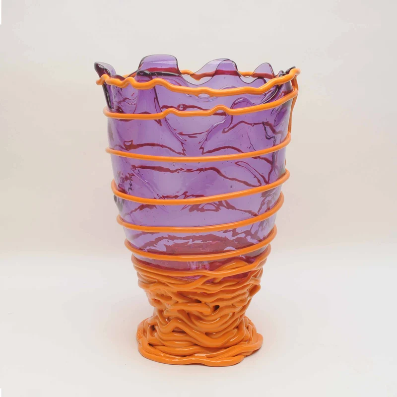 Resin Vase POMPITU Clear Lilac and Matt Pumpkin II by Gaetano Pesce for Fish Design