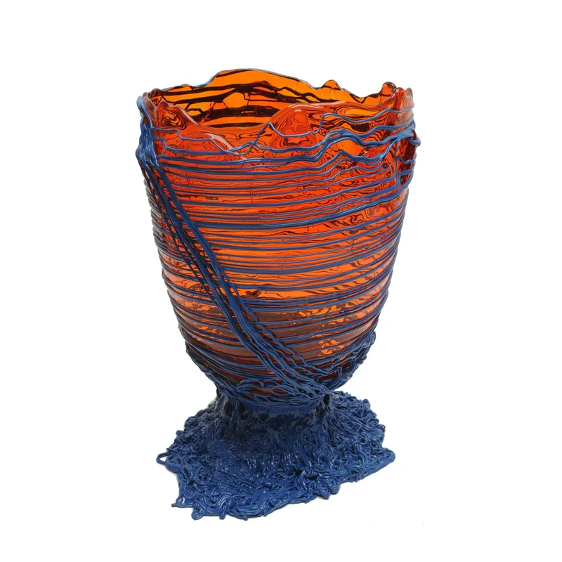 Resin Vase SPAGHETTI Clear Orange and Matt Dark Lavender by Gaetano Pesce for Fish Design