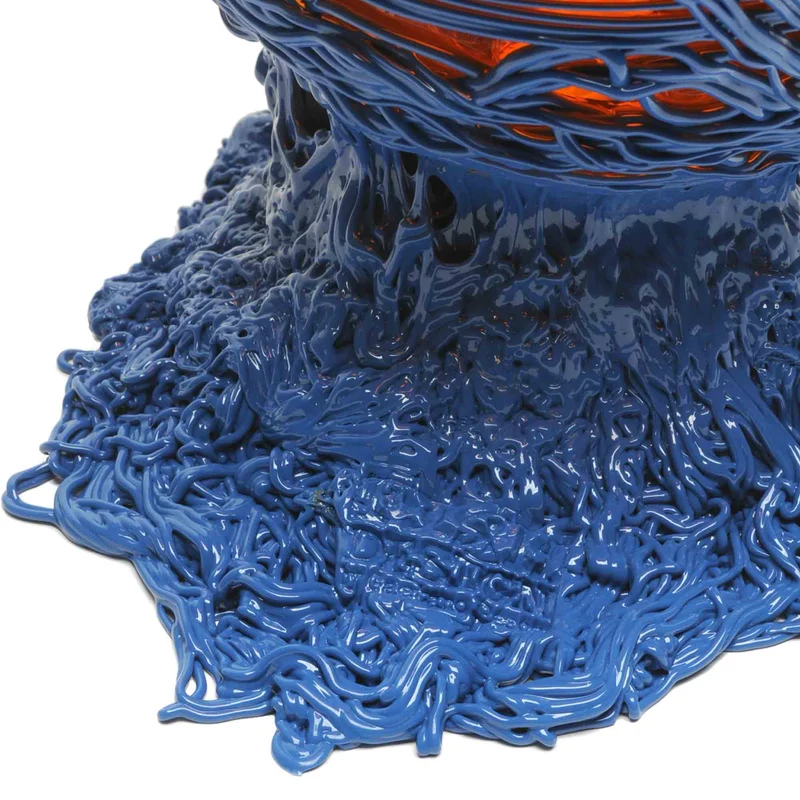 Resin Vase SPAGHETTI Clear Orange and Matt Dark Lavender by Gaetano Pesce for Fish Design