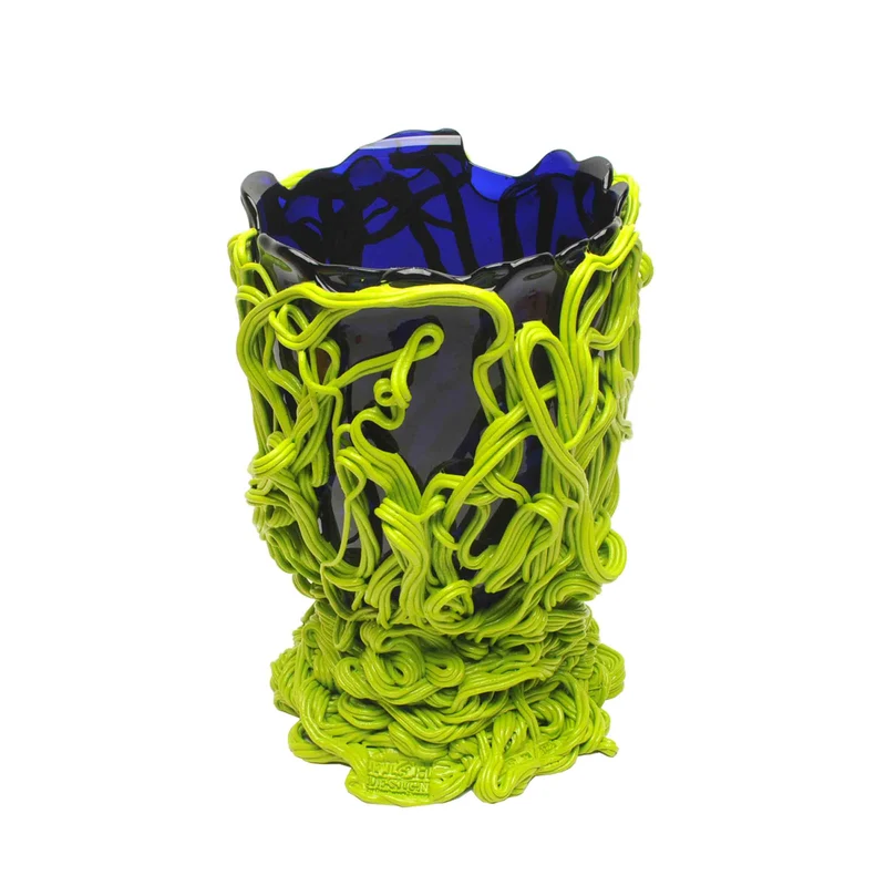 Resin Vase SPAGHETTI SPECIAL Clear Blue And Matt Lime by Gaetano Pesce for Fish Design