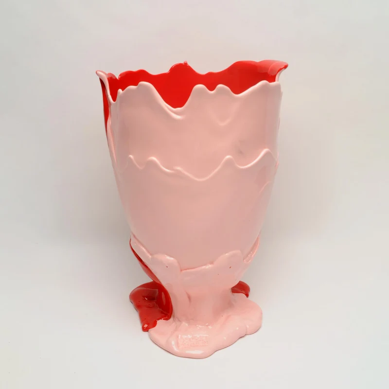 Resin Vase TWINS C Matt Pastel Pink and Matt Coral Red by Gaetano Pesce for Fish Design