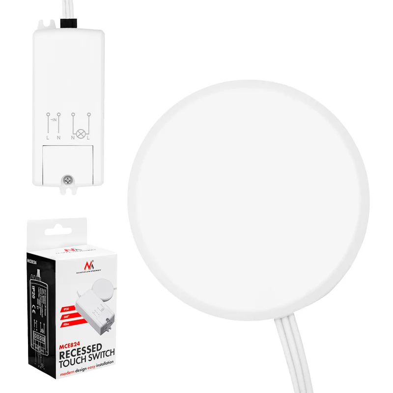 Maclean Flush-Mount Touch Switch, <40 mm, 110–240 V AC, max. load 600 W for LEDs, MCE824