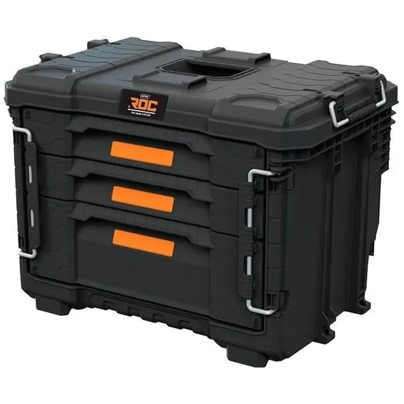 Keter ROC Pro Gear 2.0 XL Tool Box, with three drawers, included dividers, padlock slot, front latches, 259671