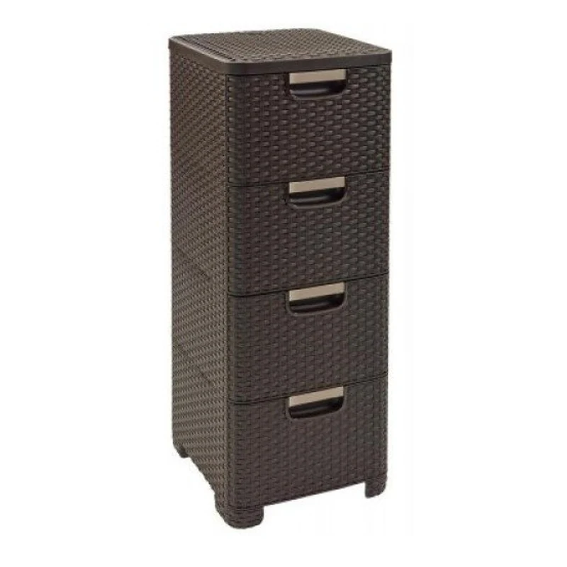 Curver 209907 Storage Unit with Drawers Curver Rattan Style Chest of Drawer Organiser Closet 4x 14L - Cream White