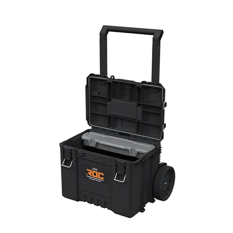 Set of 3 Keter ROC Pro Gear 2.0 tool chests, total capacity 110L, IP65 protection, removable telescoping handle, padlockable, 256982