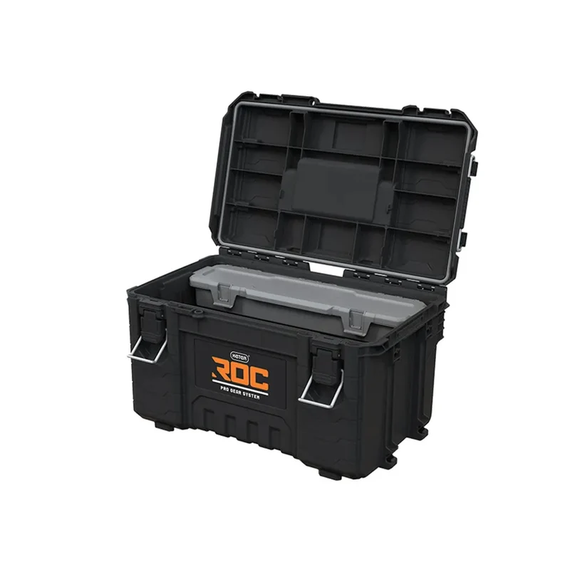 Set of 3 Keter ROC Pro Gear 2.0 tool chests, total capacity 110L, IP65 protection, removable telescoping handle, padlockable, 256982