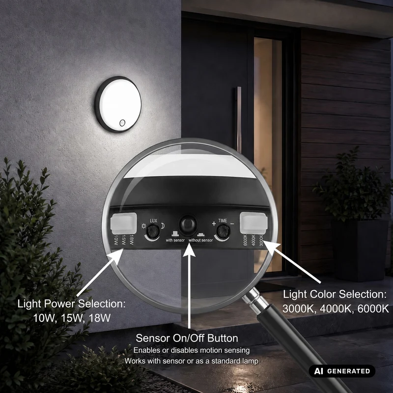 Maclean LED Light with Motion Sensor, PIR Sensor, Black, 10W/15W/18W, IP65, Color Temperature Adjustment 3000/4000/6000K, MCE535 B
