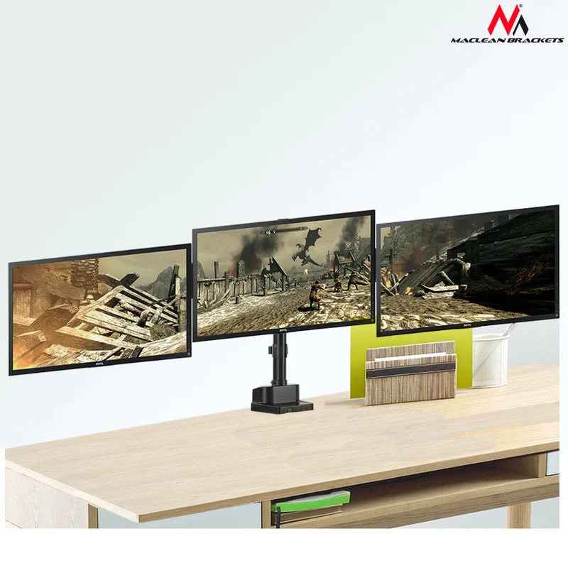 Maclean MC-811 Monitor Bracket Desk Mount Holder For 3 LCD LED Monitors USB 17'' - 27" 3 x 7kg VESA