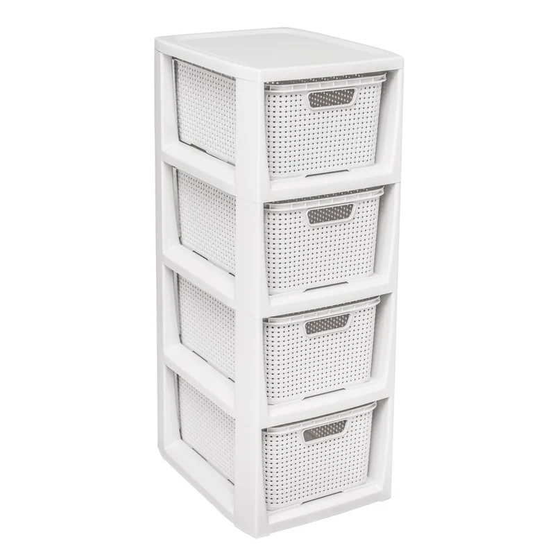 Bookcase with 4 BranQ baskets, antique white, high quality