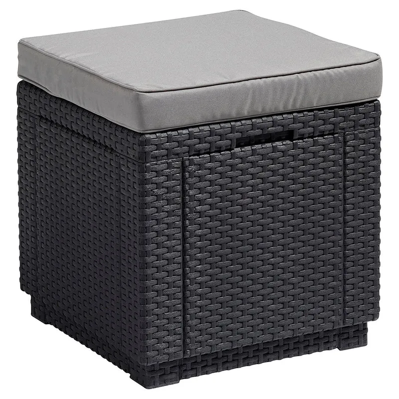 Keter Allibert Garden Cube Seat and Storage Box with Cushion, Polyrattan Structure, Grey