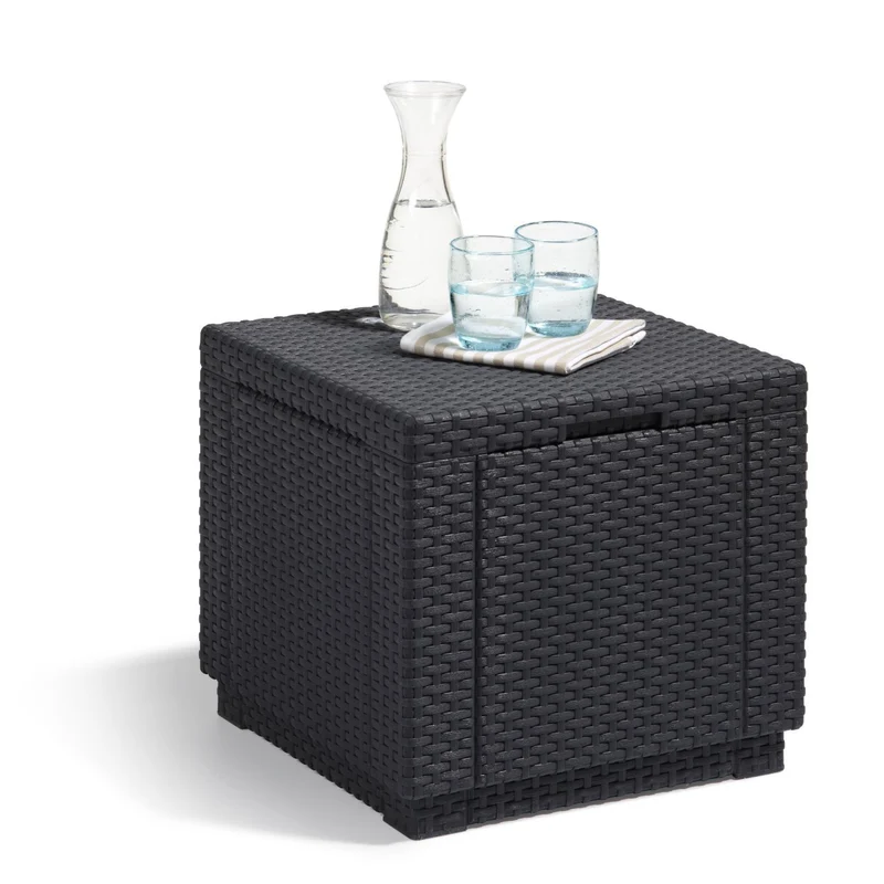 Keter Allibert Garden Cube Seat and Storage Box with Cushion, Polyrattan Structure, Grey
