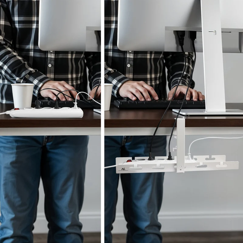 Maclean under-desk cable organizer, max. load 5kg, white, MC-105 W
