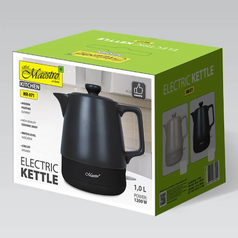 Maestro Ceramic Kettle, 1L capacity, 1200W, black, MR-071