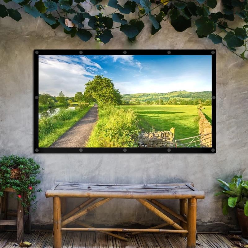 Maclean MC-980 Projection Screen, 84", 177x99cm, 25mm 16:9 Border, Tension Hooks, White