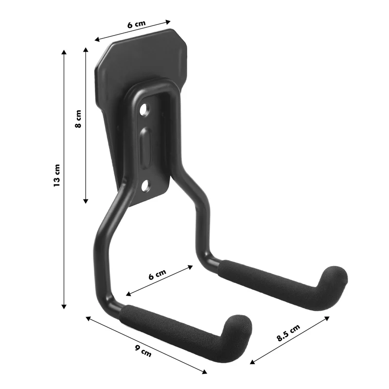 Maclean garage wall mount, for tires, gardening tools, ladder, garden hoses, steel, max load 35kg, MC-439 + garage steel wall hook 35kg black