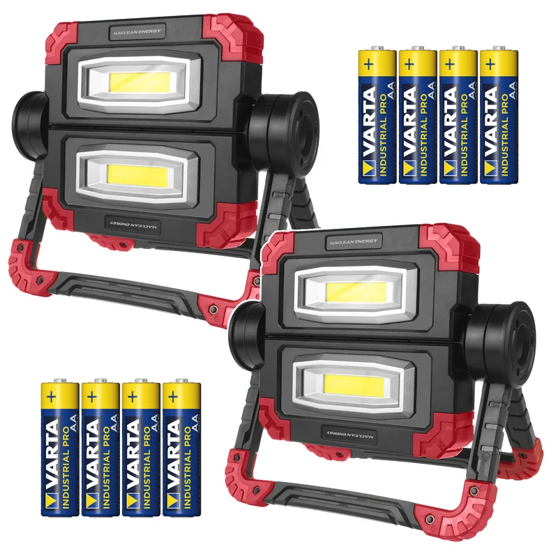 Maclean COB LED work lamp, 300 lm, 3 lighting modes, color temperature 6500K, MCE439 2 pieces + 8x Varta Industrial AA batteries