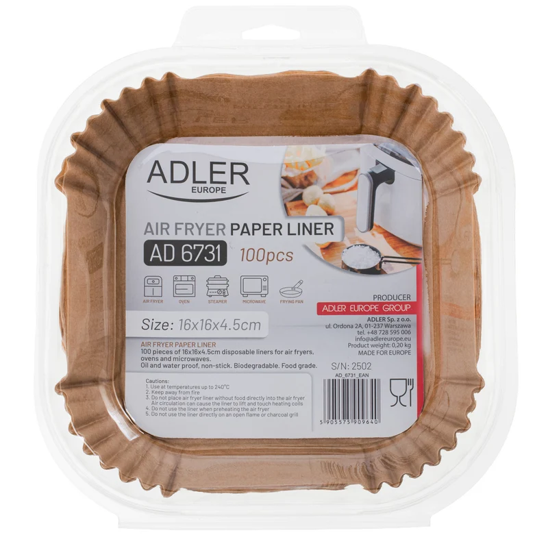 Oil-free fryer, 9 programs, 5.0 L, Airfryer, Camry CR 6311 + paper inserts for fryer, 16 cm, biodegradable, 100 pieces