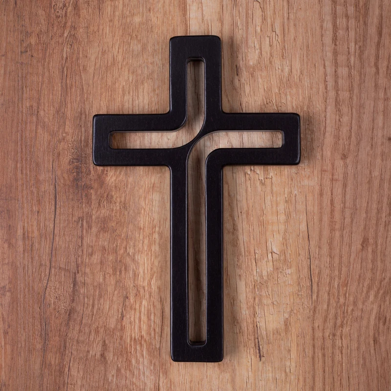 Wooden symbol hanging cross modern black 25x16x1.6 cm