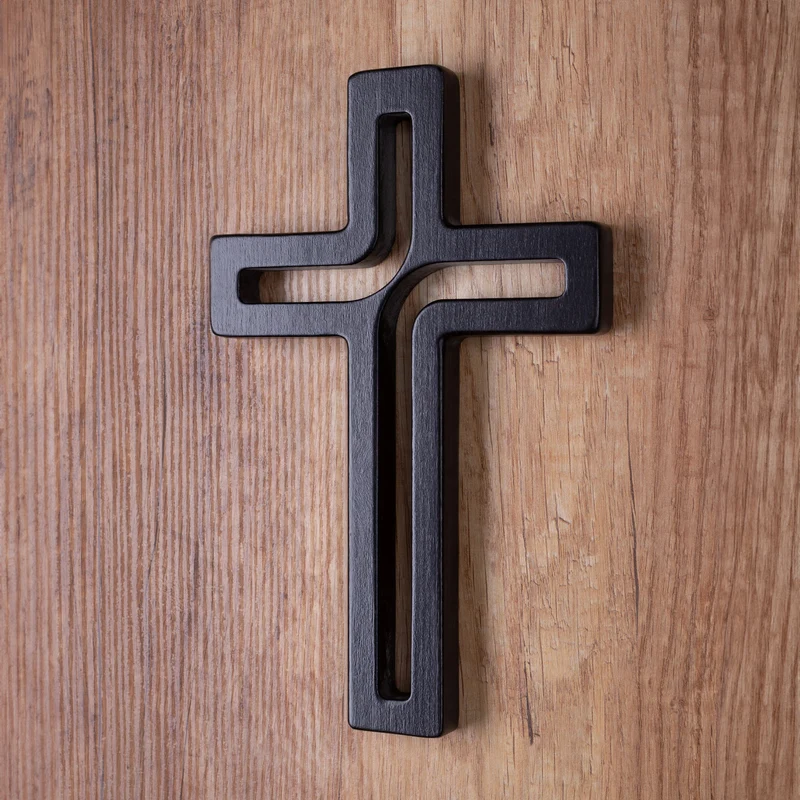 Wooden symbol hanging cross modern black 25x16x1.6 cm