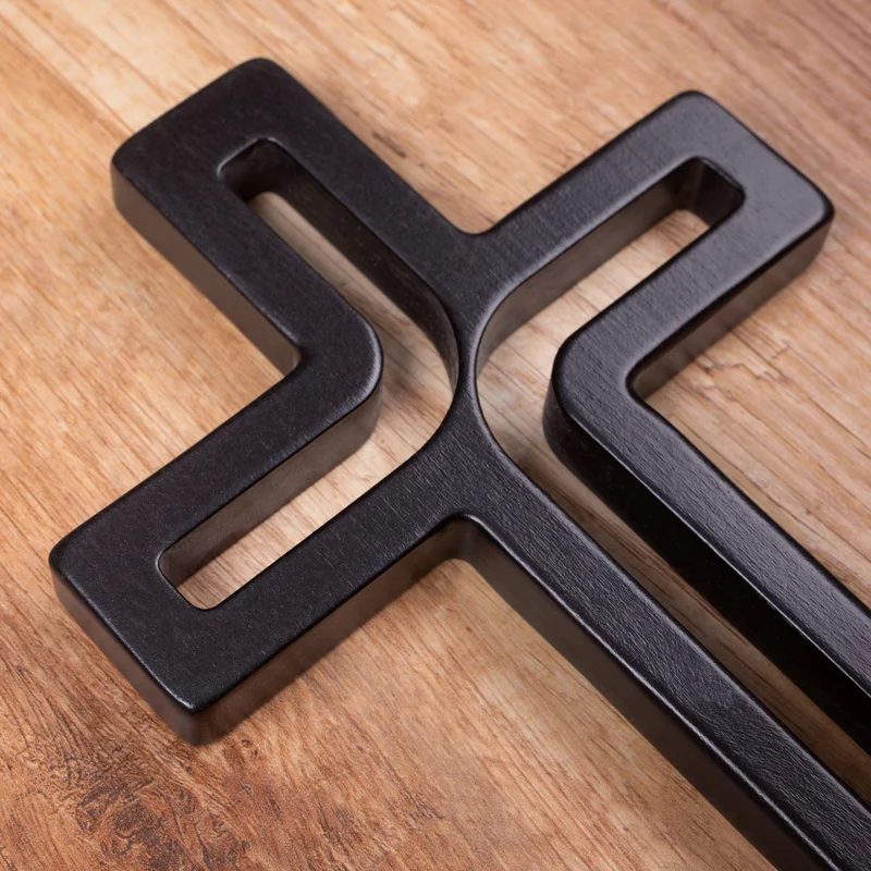 Wooden symbol hanging cross modern black 25x16x1.6 cm