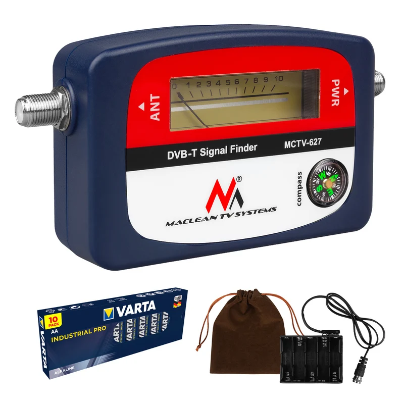 Maclean DVB-T TV meter, case, cable 25 cm F-F, MCTV-627 + 10x AA Varta Industrial battery
