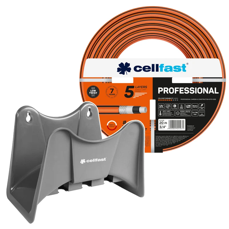 Cellfast Garden Hose, PROFESSIONAL 3/4" 20 m + Cellfast Hose Hanger, Gray