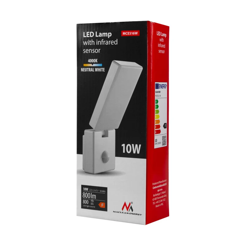 Maclean LED Light with Motion Sensor, PIR Motion Sensor, White, 10W, IP65, 800 lm, Neutral White (4000K) MCE516 W, 2 pieces