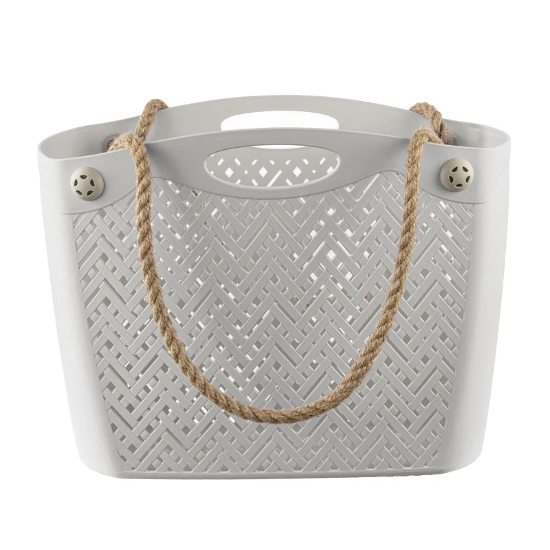 BranQ 1801 Shopping Bag with Comfortable Rope Handles Boho White Openwork Beach Shopping Travel