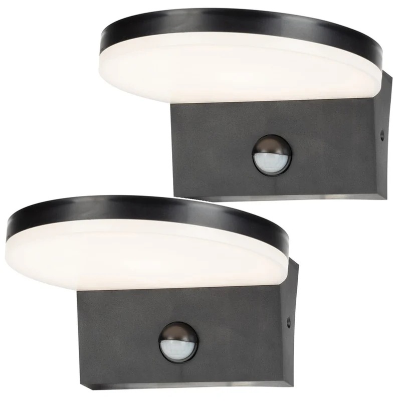 Rabalux Outdoor Wall Sconce, Motion Sensor, 9W, Black, Batida, 2 pieces