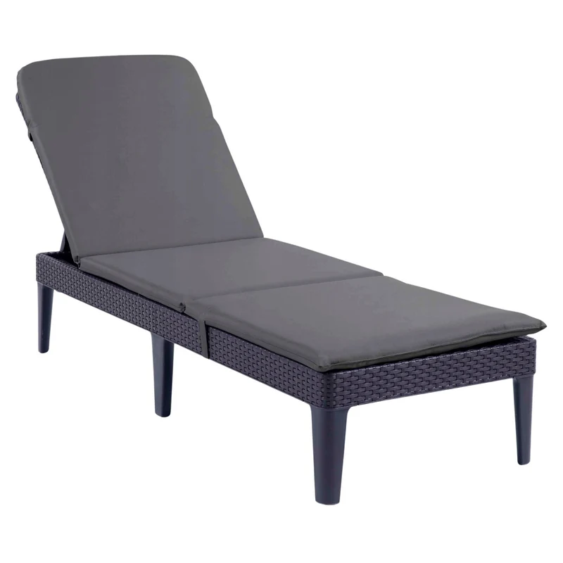 Jaipur Sun Lounger Adjustable Garden Lounge Chair, Graphite + Jaipur Lounge Chair Cushion, Dark Gray, S-500 Fabric, Size 190x60 cm