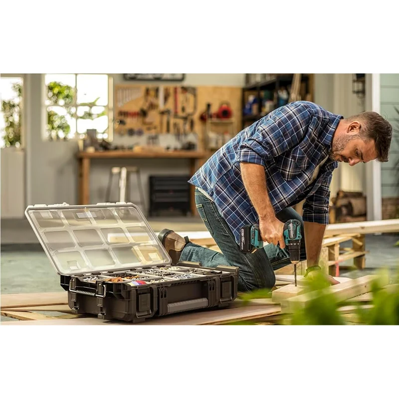 Keter ROC Pro Gear 1.0 Tool Organizer, capacity over 13 liters, clear and durable lid, dust- and water-resistant seal, metal latches, 257190