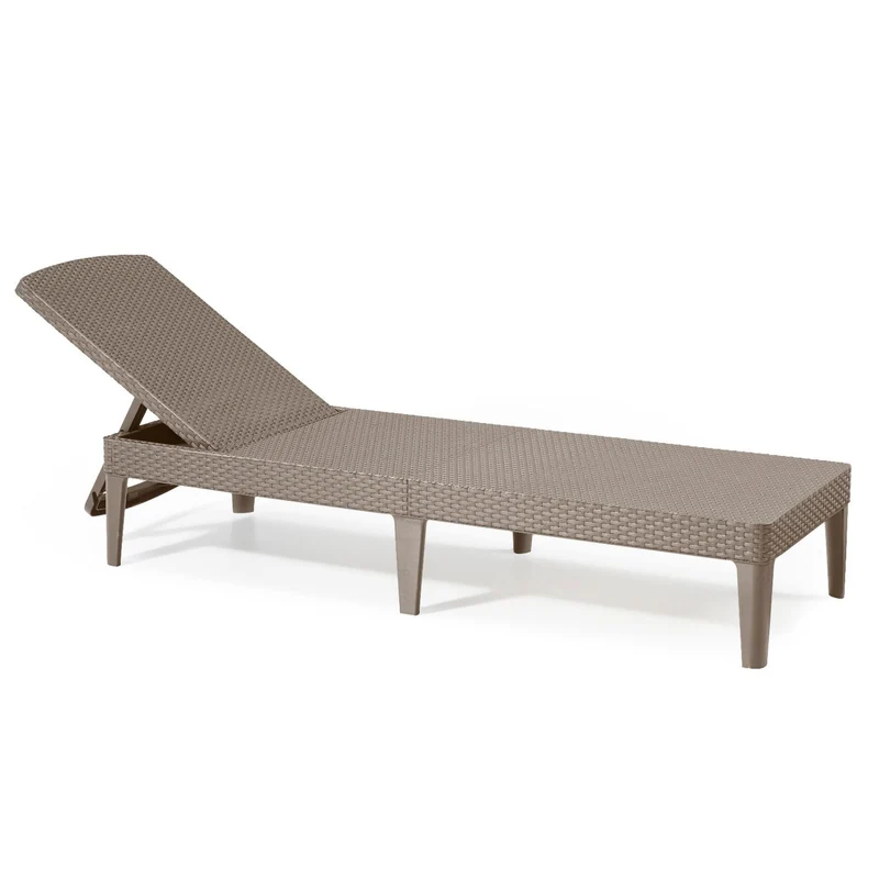 Jaipur Sun Lounger Adjustable Garden Lounge Chair, Cappuccino + Jaipur Lounge Chair Cushion, Beige, S-550 Melange Fabric, Size 190x60 cm