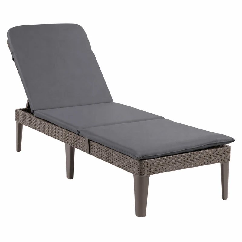 Jaipur Sun Lounger Adjustable Garden Lounge Chair, Brown + Jaipur Lounge Chair Cushion, Dark Gray, S-500 Fabric, Size 190x60 cm