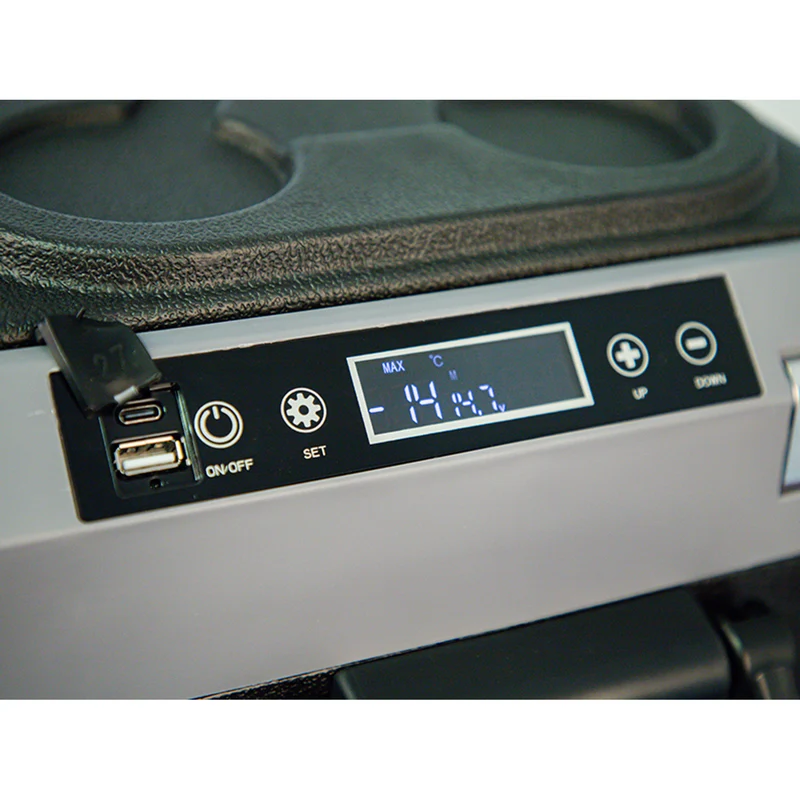 Blow Compressor-Powered Car Cooler, 35L capacity, touchscreen control panel, 12V, 24V, and 230V, USB-C port, 44-208#