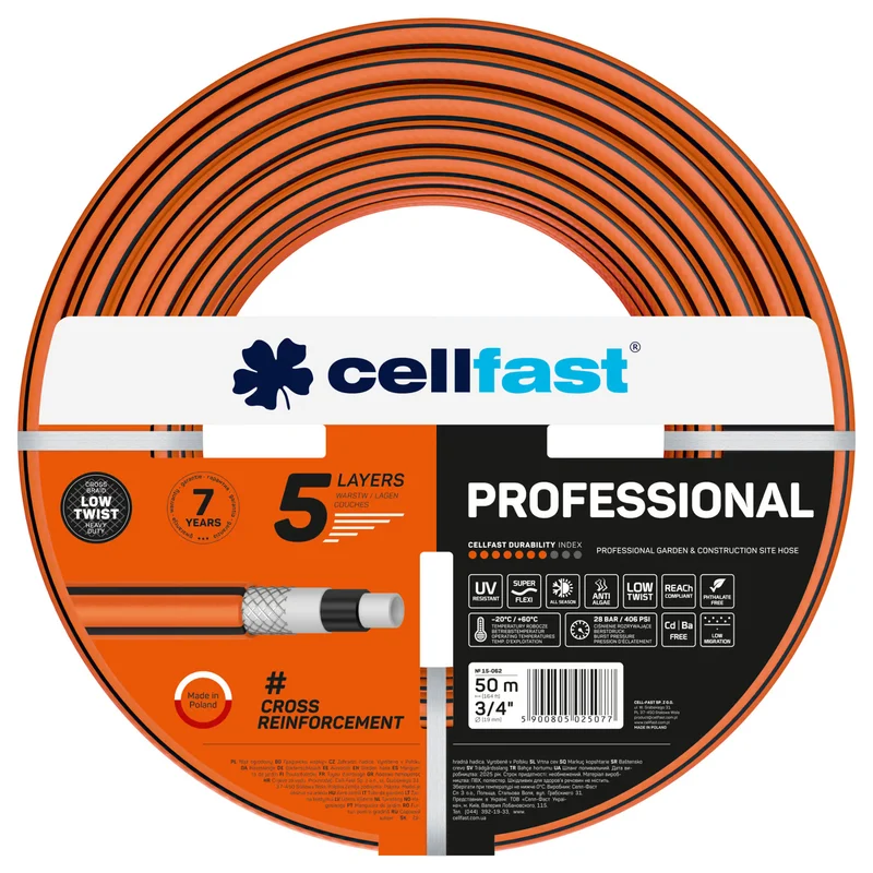 Cellfast Professional Garden Hose, 3/4-inch diameter, 50m long, 5-layer