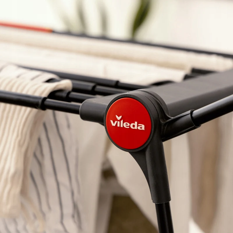 Vileda Infinity Flex Ultimate Clothes Drying Rack, black, up to 30 m of drying space, extendable, raised frame, laundry hooks, built-in casters, 179620