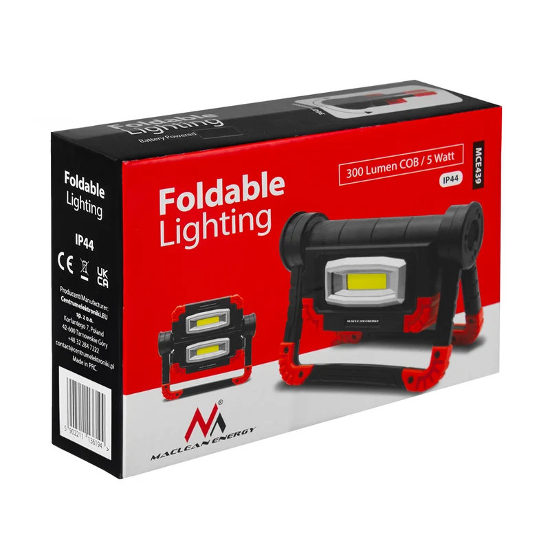 Maclean LED COB work lamp, 300 lm, 3 light modes, color temp.6500K, MCE439 + 4x Varta Industrial AA battery