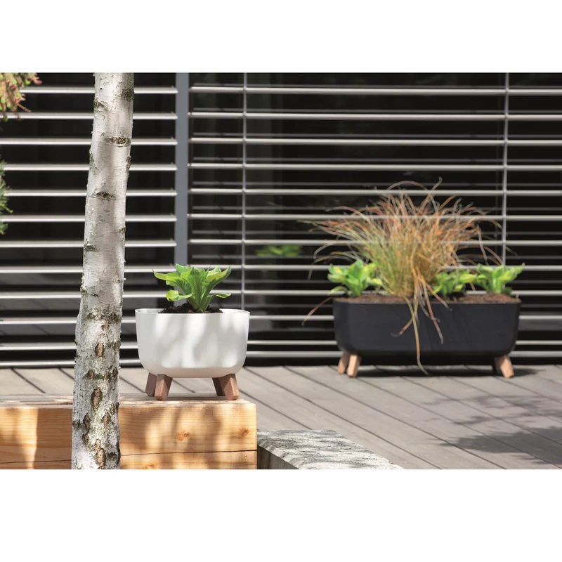 Prosperplast Gracia Square Flower Pot Planter with Removable Legs Liner Indoor Outdoor Plastic UV-Resistant 24x24 cm Anthracite Black