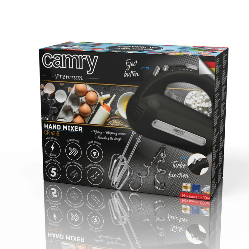 Camry hand mixer, 800W, 5 speeds, Turbo function, black, CR 4218