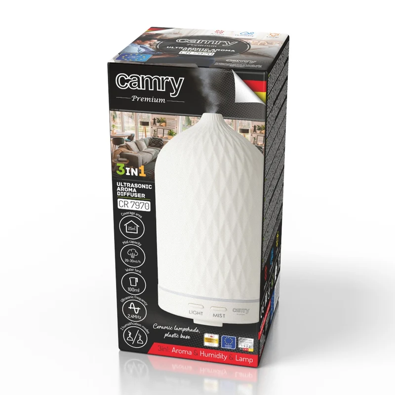 Camry CR 7970 Ultrasonic ceramic aroma diffuser, 100 ml, mood lamp