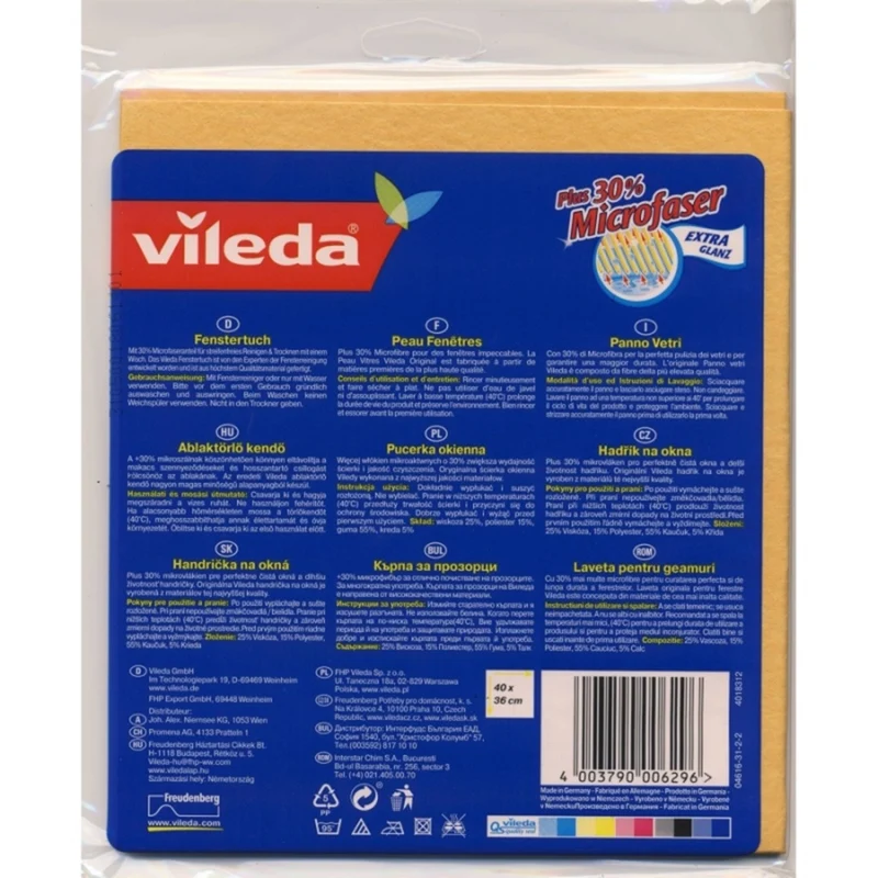 Vileda 162401 Vileda Microfibre Cloth Microfiber Streak Free Shine Cleaning Window & Glass