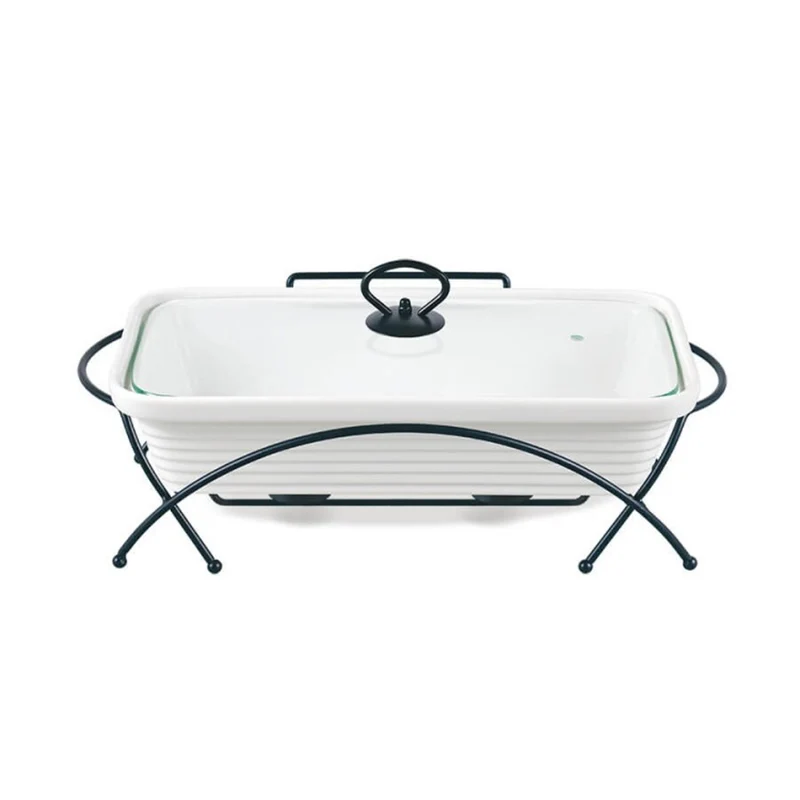 Maestro ceramic food warmer, rectangular, white color, capacity 1.7L, can be used in the oven, rack and lid with handle included, MR-11362-73